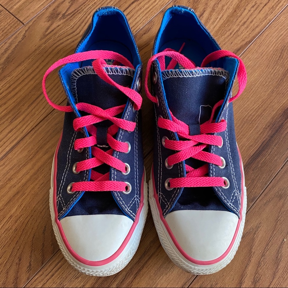 Navy Blue and Pink Low Top Converse